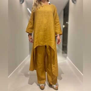 Blanco de Ibiza by Isabel Tavares Mustard Yellow Tunic and Pants Set